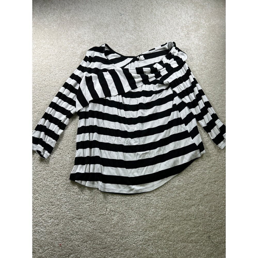 Cato Women's Black White Striped 3/4 Sleeve Top 22/24W Rayon Spandex
